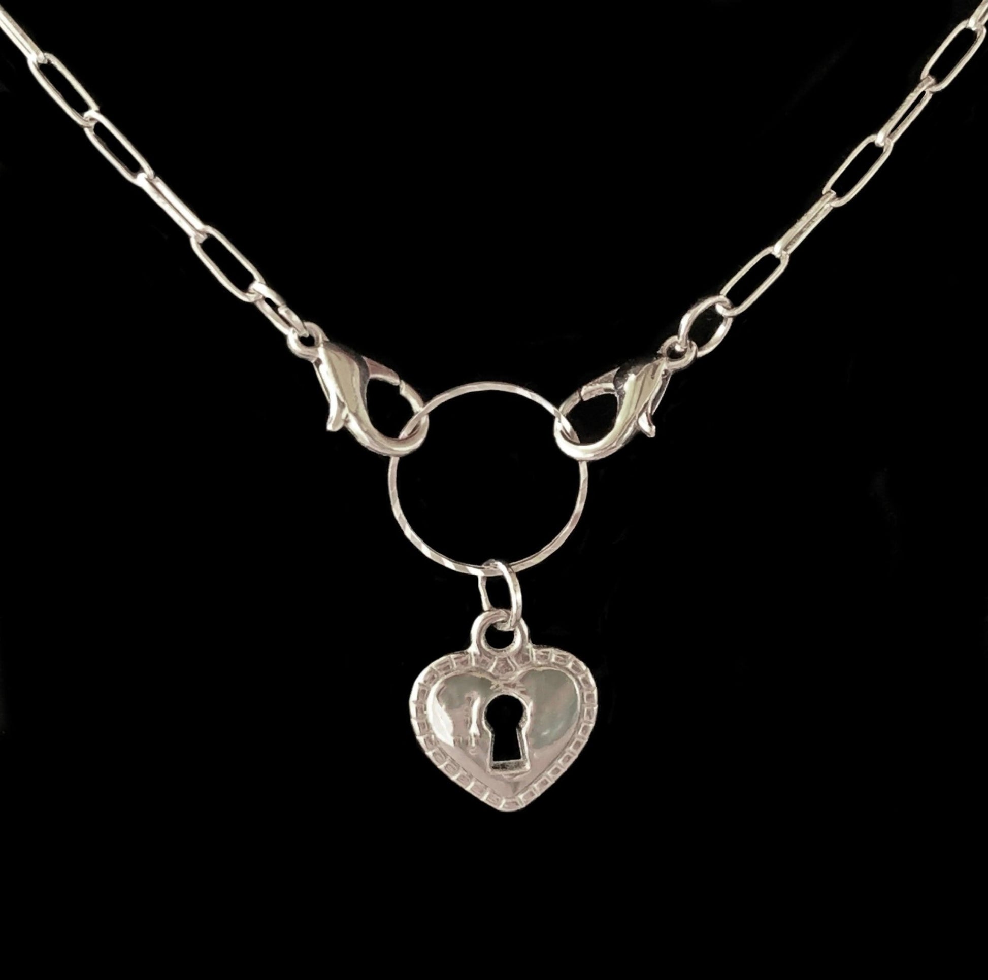 Sterling Silver Heart Lock Paperclip Chain Necklace