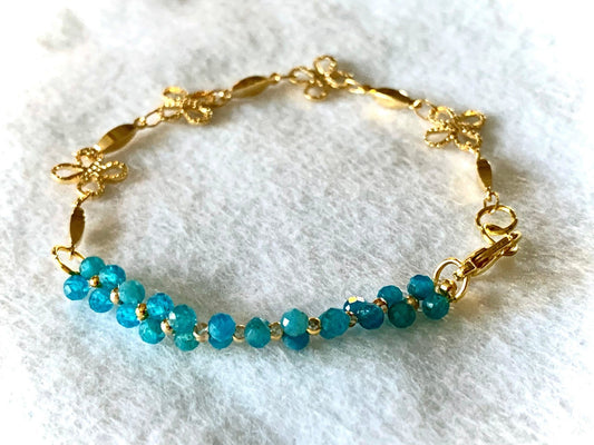 Muse Handmade Genuine Apatite Bracelet with Gold Plated Flower Chain - Born Mystics